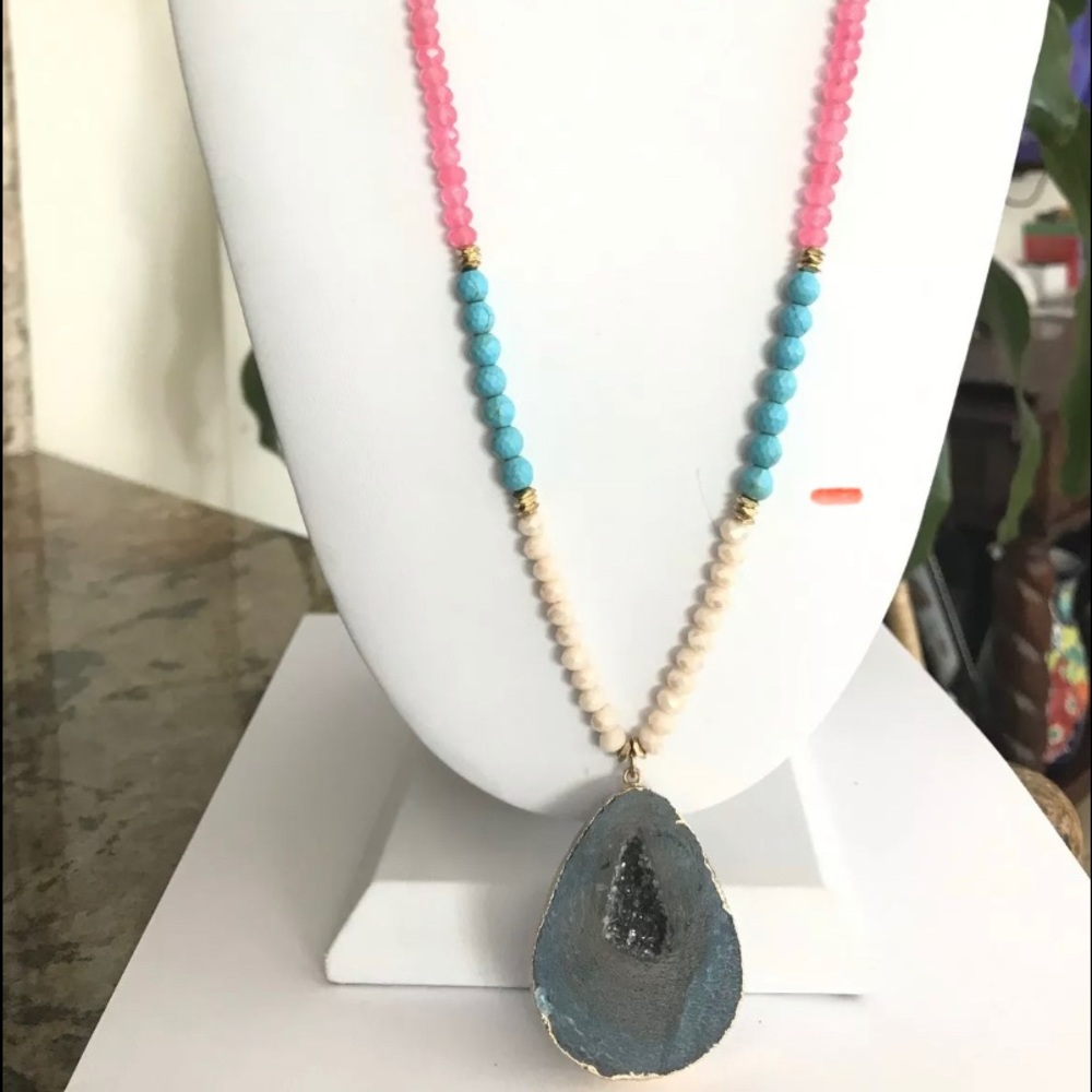 PANACEA Gold-Tone Stone Beaded Geode Necklace
